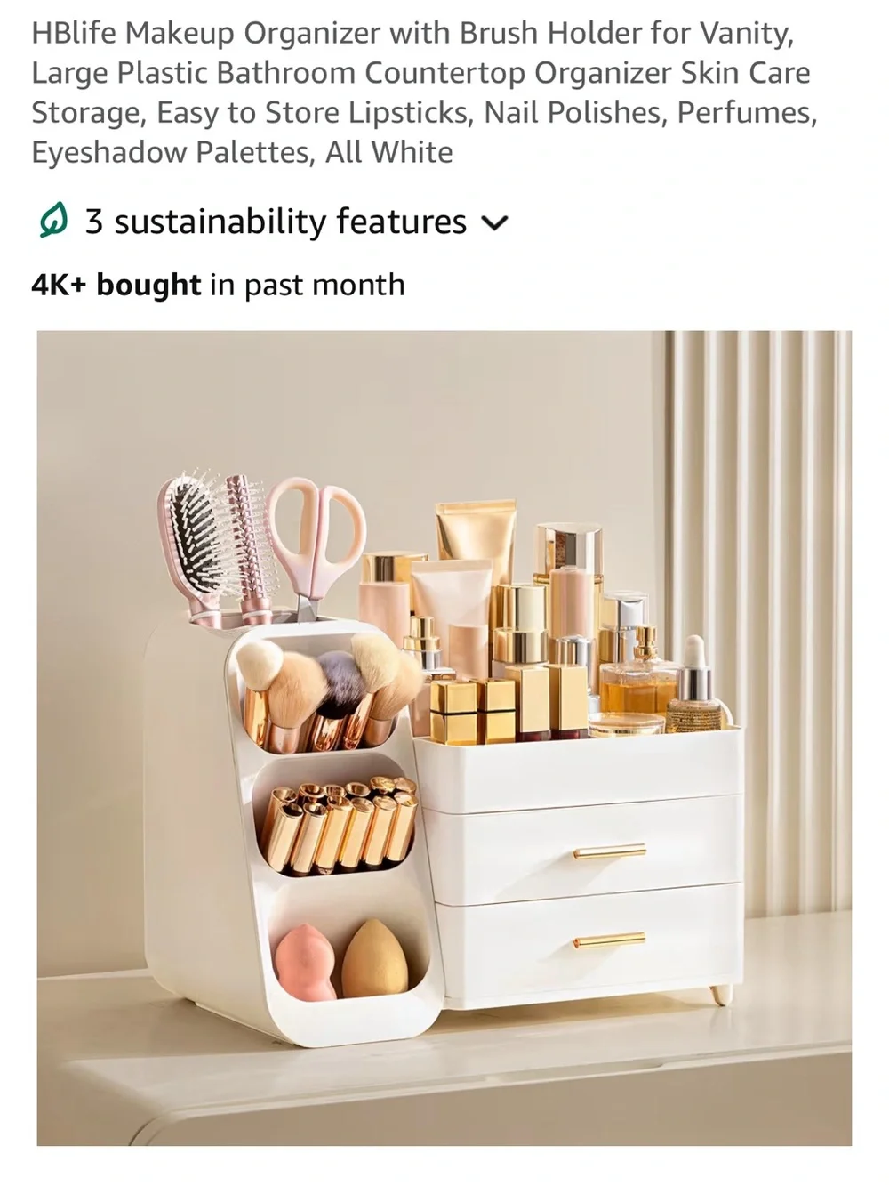 White Makeup Organizer with Brush Holder and Drawers